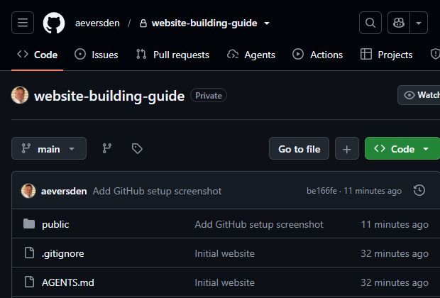 GitHub file list on the main branch showing the public folder and the website project documentation files